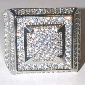 Mens Silver and Black Square Ring Sz 8